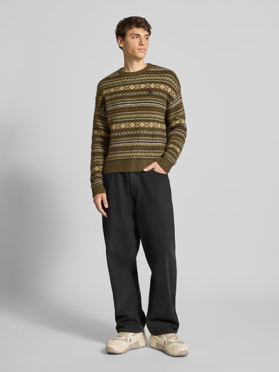 REVIEW Regular Fit Pullover mit Woll-Anteil in Strick-Optik Oliv 1