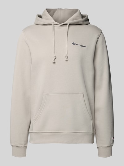 Produktfoto, Hoodie mit Kapuze von CHAMPION in Beige aus Baumwoll-Mix, Lockerer-Schnitt, Känguru-Tasche, Tunnelzug, Label-Stitching, gerippte Abschlüsse