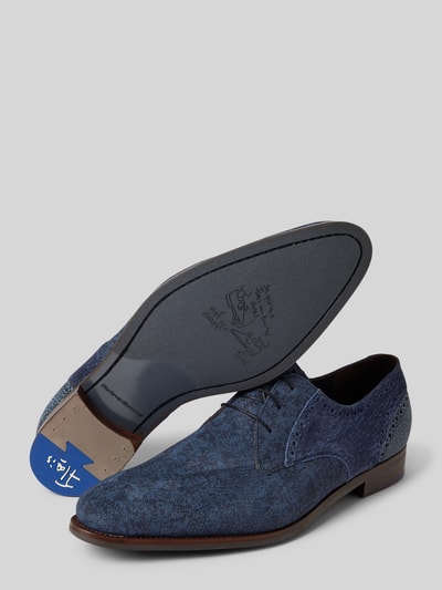 Floris Van Bommel Leren derbyschoenen met structuurmotief, model 'De Stapper' Marineblauw - 4