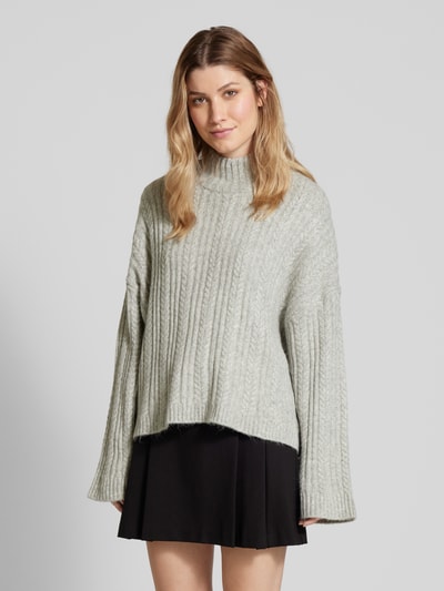 ICHI Strickpullover mit Zopfmuster Modell 'MYLLE' Hellgrau Melange 4