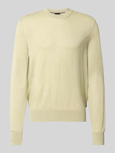Produktfoto, Regular Fit Pullover aus reiner Schurwolle Modell 'H-Leno' von BOSS in hellem Beige mit feiner, glatter Strickstruktur, Herren Pullover von BOSS