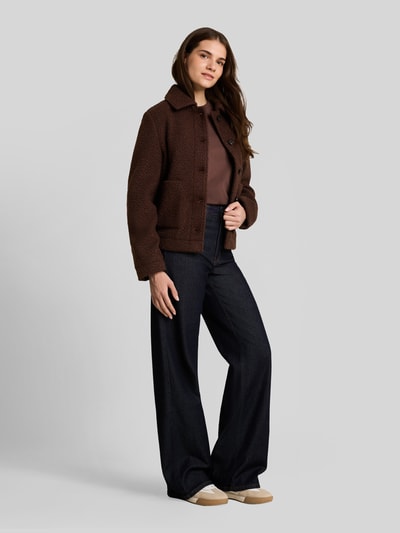 Tom Tailor Regular Fit Webpelzjacke mit einreihiger Knopfleiste Dunkelbraun 1