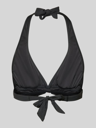 Produktfoto, Bikini-Oberteil mit herausnehmbaren Cups Modell 'SOLIDS' od Michael Kors, czarny, mieszanka materiałów z dodatkiem streczu, dopasowany krój, aplikacja z marką, wiązanie na szyi, wyjmowane miękkie miseczki