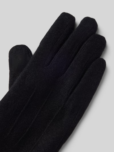 Produktfoto, czarne rękawiczki z mieszanki wełny od EEM, ozdobne szwy, dzianinowa faktura, wykończone lamówką, Handschuhe aus Woll-Mix