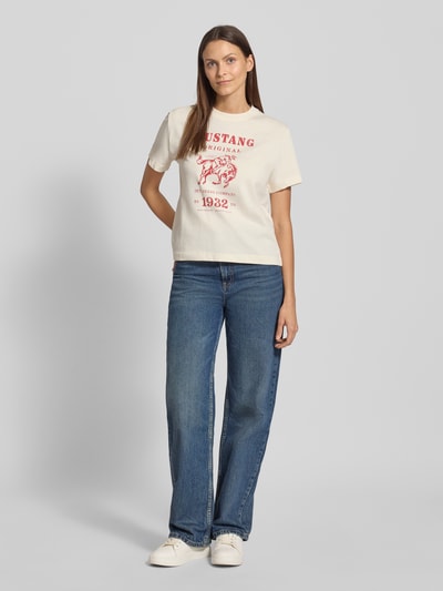 Mustang T-shirt z nadrukiem z logo model ‘Floris’ Biały 1