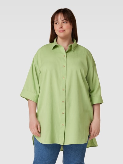 Fransa Plus PLUS SIZE overhemdblouse met 3/4-mouwen, model 'Maddie' Rietgroen - 4