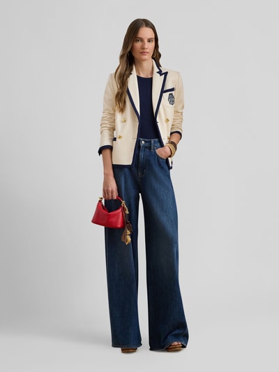 Lauren Ralph Lauren Dwurzędowy krótki blezer z mieszanka bawełny z przeszyciem logo Granatowy melanż 1