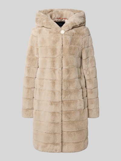 PETITE M. Płaszcz ze sztucznego futra z kapturem i wpuszczanymi kieszeniami Piaskowy 2