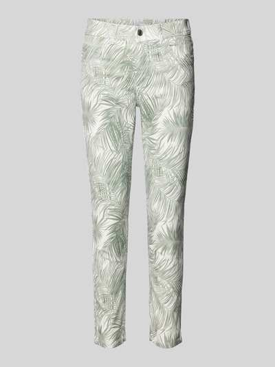 Angels Slim fit stoffen broek met all-over print, model 'Ornella' Rietgroen - 2