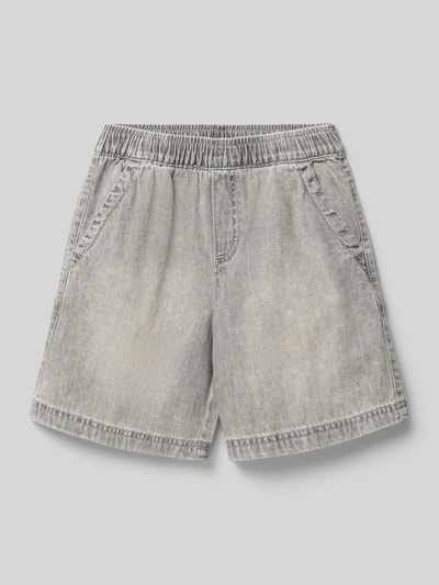 Produktfoto, Loose Fit Pull on Jeansshorts aus reiner Baumwolle von s.Oliver RED LABEL in grauer Denim-Optik, seitliche Eingrifftaschen, Gesäßtaschen, elastischer Bundabschluss, Material reine Baumwolle, Passform Loose-Fit, Label-Applikation.