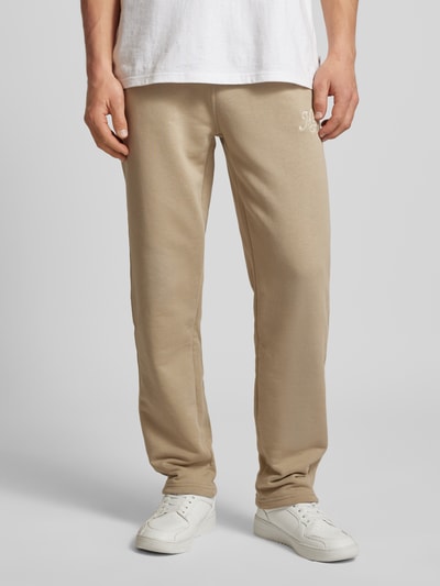 Multiply Apparel Regular fit sweatpants met labelstitching Beige - 4