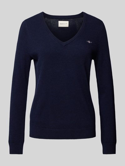 Gant Wollen pullover met V-hals Donkerblauw - 1