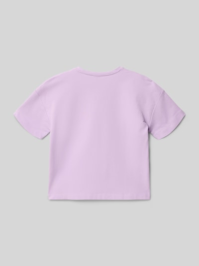 Produktfoto, Regular Fit T-Shirt aus Baumwoll-Mix von s.Oliver RED LABEL, Optik: Unifarben, Motiv-Print, Rundhals, Kurzarm, Material: Reine Baumwolle, in sanftem Flieder mit glatter Textur.