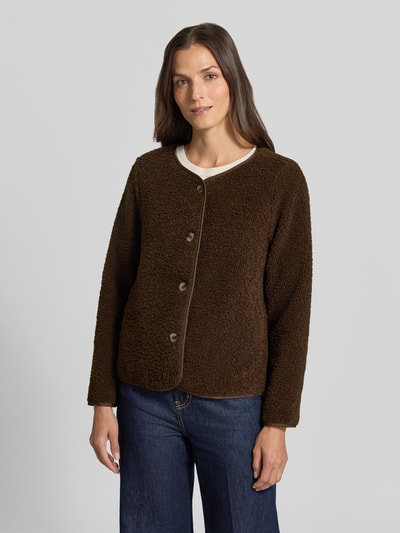 VILA Regular Fit Teddyjacke mit Knopfleiste Modell 'ADA' Dunkelbraun 4
