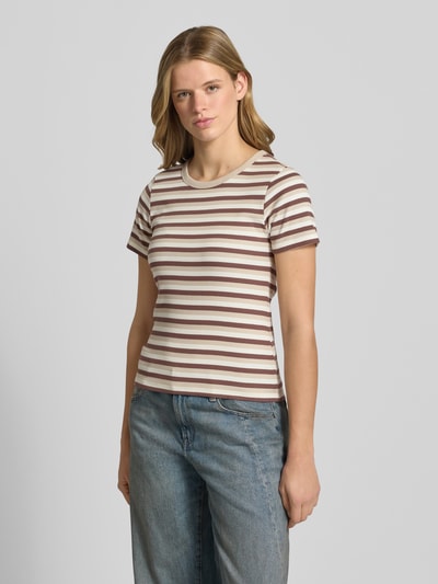 PIECES slim fit T-shirt van katoenmix model 'MAY' Lichtbruin - 4