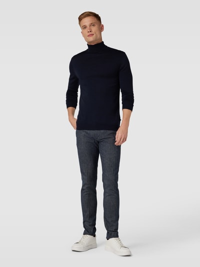 Tommy Hilfiger Chino met structuurmotief, model 'Bleeker' Marineblauw - 1