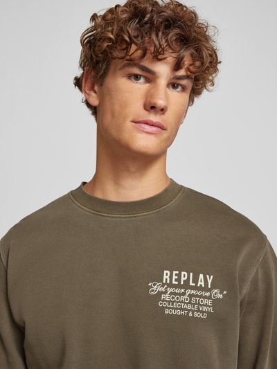 Replay Sweatshirt mit Label-Print und Rundhalsausschnitt Oliv 3