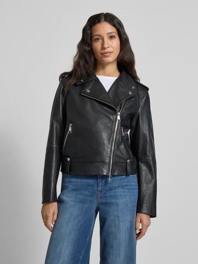 BOSS Orange Regular Fit Lederjacke aus genarbten Rindsleder Black 4