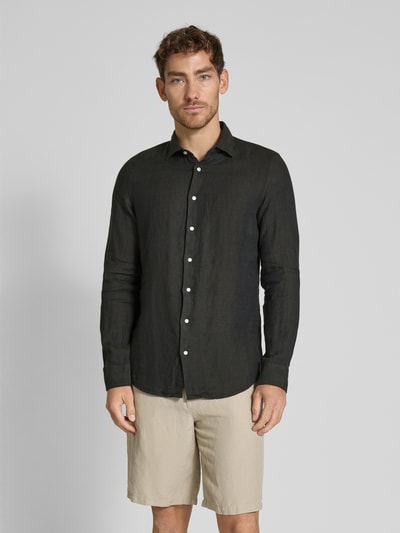 SEIDENSTICKER Slim Fit Business-Hemd aus Leinen mit Kentkragen Oliv 4