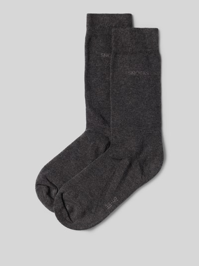 Produktfoto, Business Socks im 2er-Pack mit Label-Stitching von Snocks aus dunkelgrauem Baumwoll-Mix mit Stretch-Anteil, gerippte Bündchen.