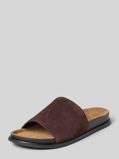 Produktfoto, Pantoletten aus echt rundleer van Vagabond met wildleerlook, afgeronde punt van de schoen, platte hakvorm, comfortmodel/open, licht geprofileerde zool, materiaalverwerking velours