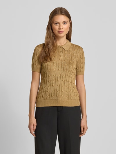 Lauren Ralph Lauren Strickshirt mit Zopfmuster und Polokragen Modell 'NATRISSA' Gold 4