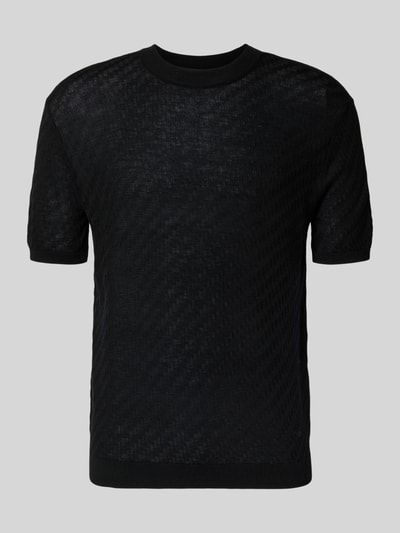 Produktfoto, Slim Fit T-Shirt mit Lyocell- und Woll-Anteil von Emporio Armani in Schwarz, strukturierte Strick-Optik, rundhals, kurzärmlig