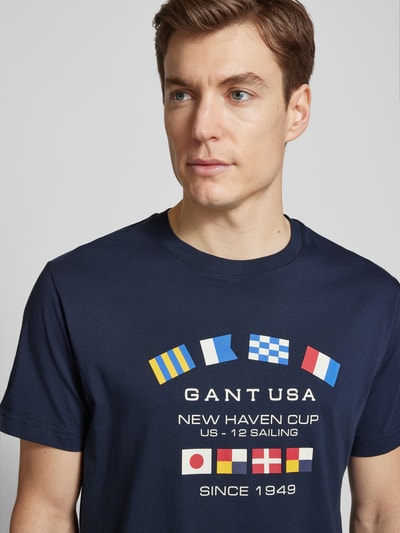 Gant T-shirt z detalami z logo Granatowy 3