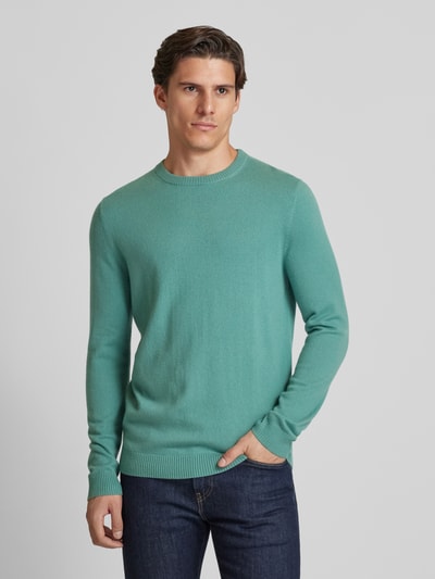 Christian Berg Men Gebreide pullover met ronde hals Rietgroen gemêleerd - 4