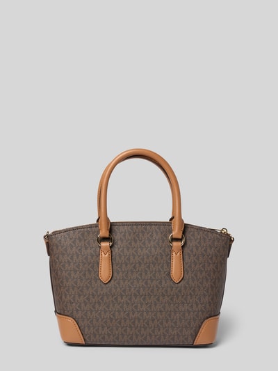Produktfoto, Handtasche mit Logo-Applikation Modell 'Murphey' von MICHAEL Michael Kors in Braun mit Allover-Logo-Print, glatter Struktur, goldfarbenen Details. Breite 31 cm, Länge 21 cm, Tiefe 9 cm, Schulterriemen 115 cm, Reißverschluss-Hauptfach und Innenfach, Damen Accessoire.