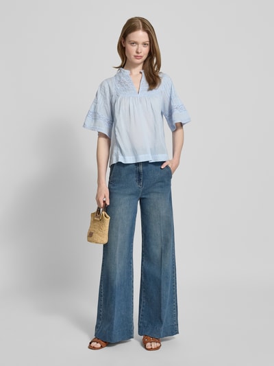 Neo Noir Relaxed fit blouse met gehaakt kant, model 'Siama' Lichtblauw - 1