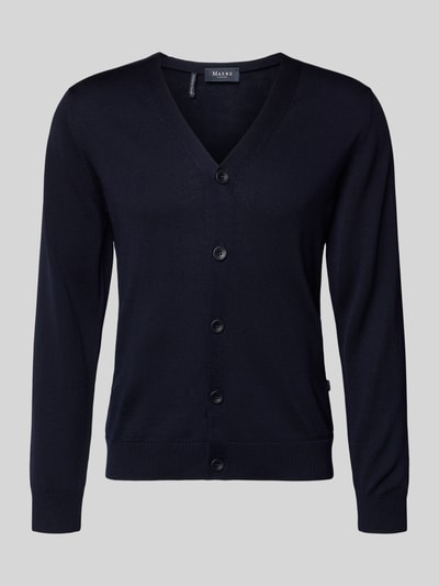Produktfoto, Cardigan aus Schurwolle mit V-Ausschnitt von Maerz Muenchen in Dunkelblau, Regular-Fit, Knopfleiste, glatte Textur
