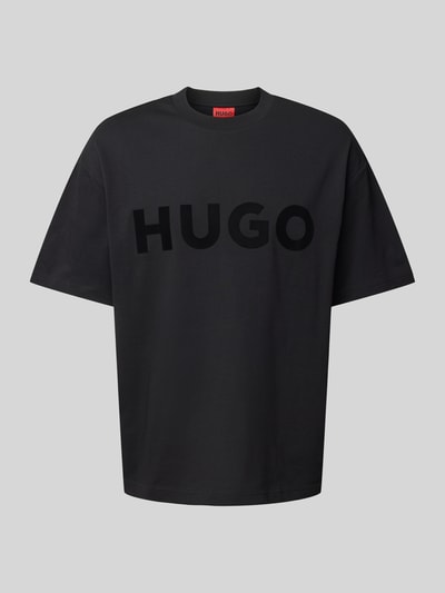 HUGO T-shirt met labelprint, model 'Dinkee' Zwart - 2