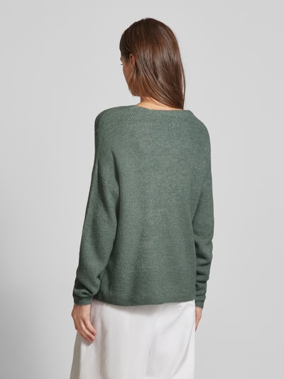 Vero Moda Regular fit gebreide pullover met V-hals, model 'CREWLEFILE' Rietgroen - 5