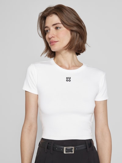 HUGO T-shirt krótki z nadrukiem z logo Złamany biały 3