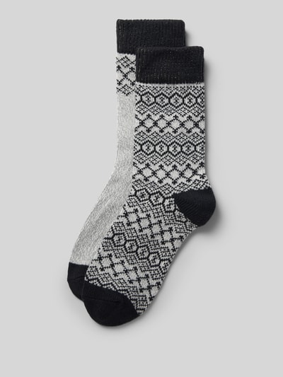 Produktfoto, Wärmende Socken in Strick-Optik von camano, elastisches Rippbündchen in Grau und Schwarz, Norweger-Look, weiches Design, softe Zehennähte verhindern Druckstellen