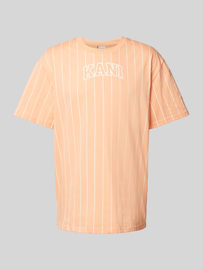 KARL KANI T-shirt ze wzorem w cienkie prążki Pomarańczowy 2