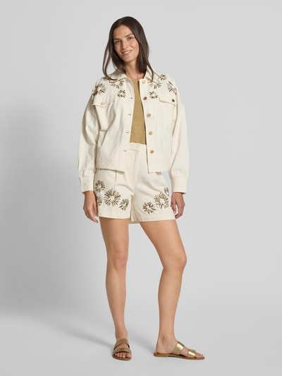 Scotch & Soda Wide Leg Shorts mit Zierstein- und Paillettenbesatz Ecru 1