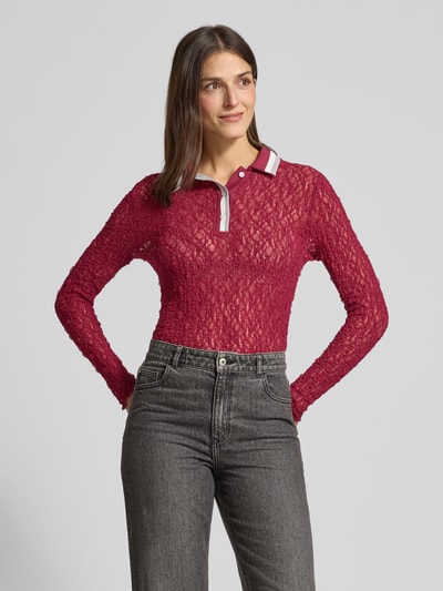 Marc Cain Slim Fit Longsleeve im semitransparenten Design Kirsche 4