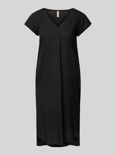 Soyaconcept Sukienka o długości do kolan z mieszanki wiskozy i lnu model ‘Ina’ Czarny 2