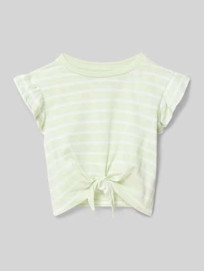 Productfoto, Regular Fit T-shirt uit puur katoen model 'KALINKA' van Only voor kinderen met all-over motief, knoopdetail, ronde hals, korte mouw, jerseylook, lichtgroen met witte strepen
