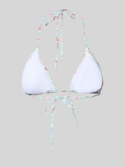 Produktfoto, Bikini-Oberteil mit rückseitiger Schnürung Modell 'BAOMI' von Pieces in Weiß mit Optik:Allover-Muster, Trägerform: Neckholder, Bügellos, Cup-Detail: Gefüttert, Herausnehmbare Cups, Verschluss (Oberteil): Schnürverschluss.