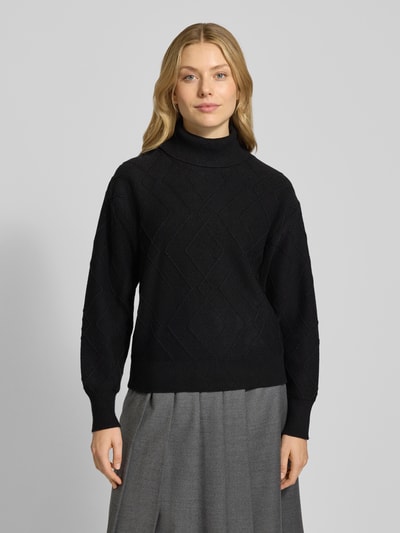 FREE/QUENT Sweter z dzianiny z prążkowanymi wykończeniami model ‘Saturn’ Czarny 4