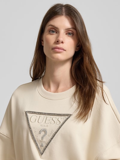 Guess Sweatshirt mit Logo und Ziersteinbesatz Modell 'RACHELE' Beige 3