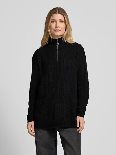 Vero Moda Regular Fit Strickpullover mit Troyer-Kragen Modell 'MILI' Black 4