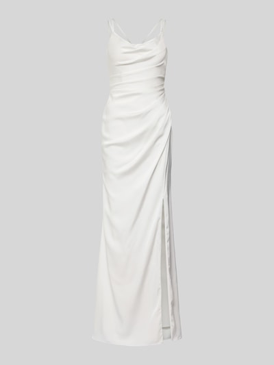 Produktfoto, Regular Fit Abendkleid mit Zierschleife von Luxuar z satyny, krój regular fit, ozdobna kokarda, plisy, cienkie ramiączka, rozporek, dekolt na plecach, długość tyłu w rozmiarze 36: 136 cm, szerokość w rozmiarze 36: 43 cm