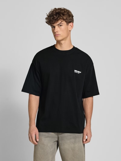 REVIEW T-shirt met geribde ronde hals Zwart - 4