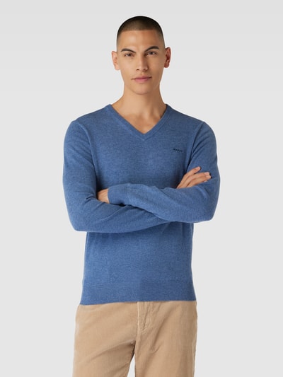 Gant Gebreide pullover van lamswolmix met V-hals Lichtblauw gemêleerd - 4