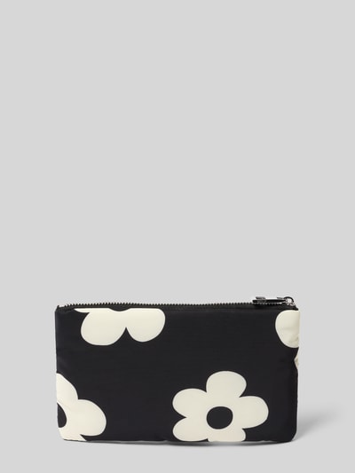 Produktfoto, Pouch mit Logo-Applikation Modell 'Daisy' von WOUF, Hauptfach mit Reißverschluss, floraler Allover-Print in Schwarz und Weiß
