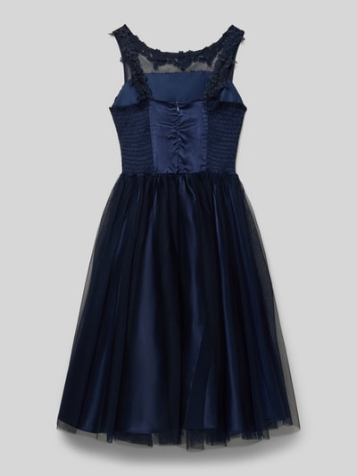 Productfoto, Regular Fit Kleid mit floralem Spitzenbesatz van DANAMADE in donkerblauw, mix van katoen, pailletten, mesh, ondoorzichtige onderrok.